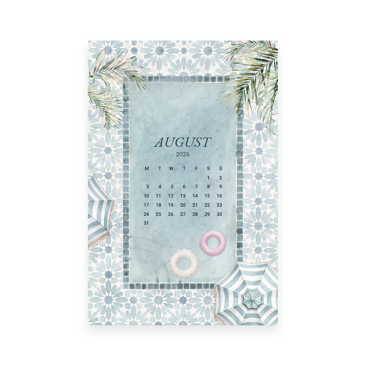 Checking In August 2026 Luxe Journaling Card: August calendar framed with orchids and palm fronds by Simple Paper
