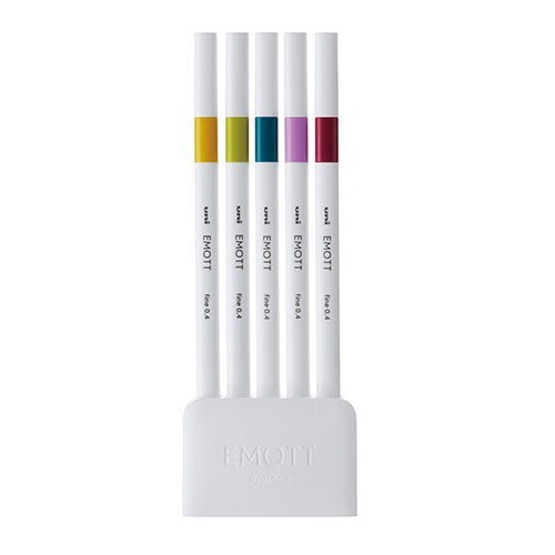 Uni EMOTT Sign Pen | 0.4 mm | 5 Color Set | No.8 Retro - Simple Paper