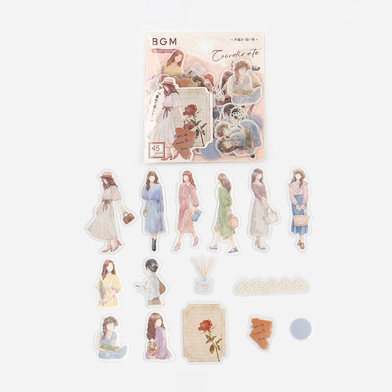 BGM Agenda Sticker Flake Stickers | Coordinate | Pale Tones - Simple Paper