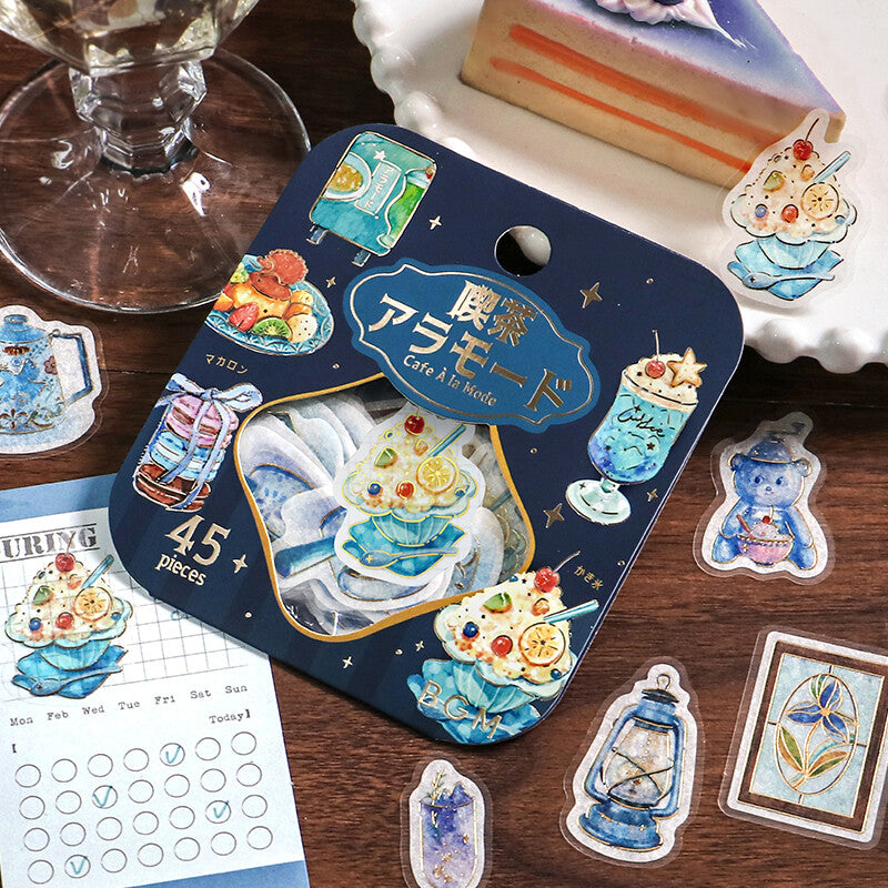 BGM Agenda Sticker Flake Stickers | Cafe A La Mode | Blue - Simple Paper