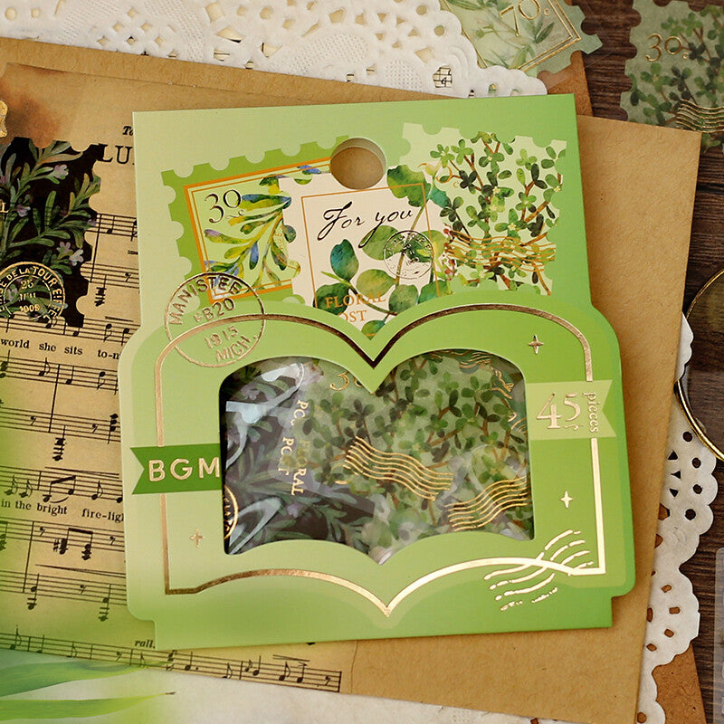 BGM Agenda Sticker Flake Stickers | Post Office Illustrated Book | Green - Simple Paper
