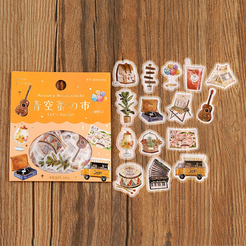 BGM Agenda Sticker Flake Stickers | Aozora Nominoichi | Let's Party - Simple Paper