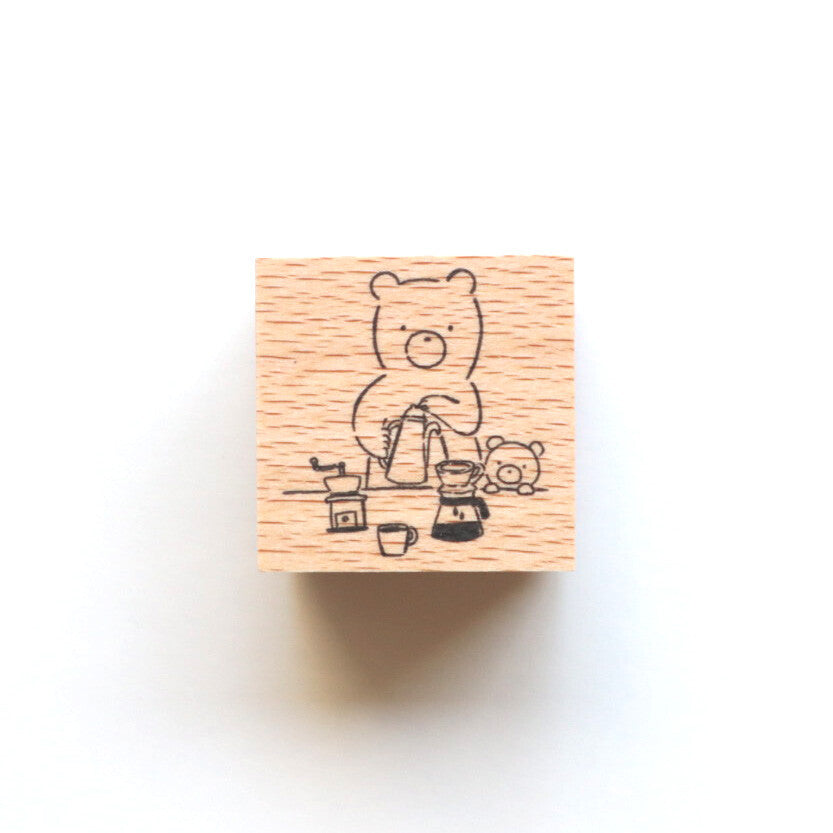 forme. Wooden Rubber Stamp Bear And Coffee