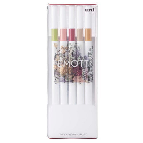 Uni EMOTT Sign Pen | 0.4 mm | 5 Color Set | No.10 Botanical - Simple Paper