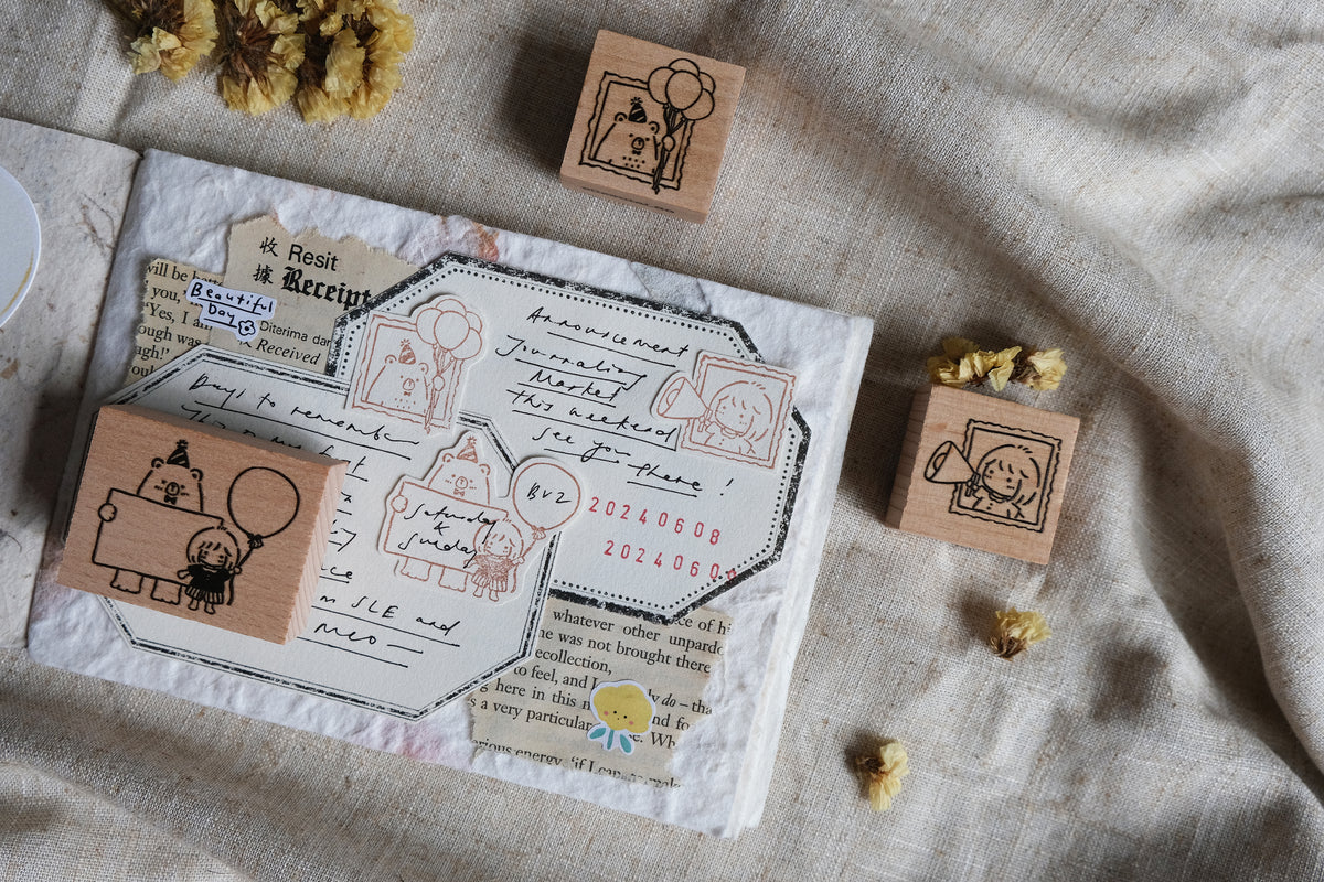 Eileen Tai Rubber Stamps | Bear & Girl: Celebration - Simple Paper