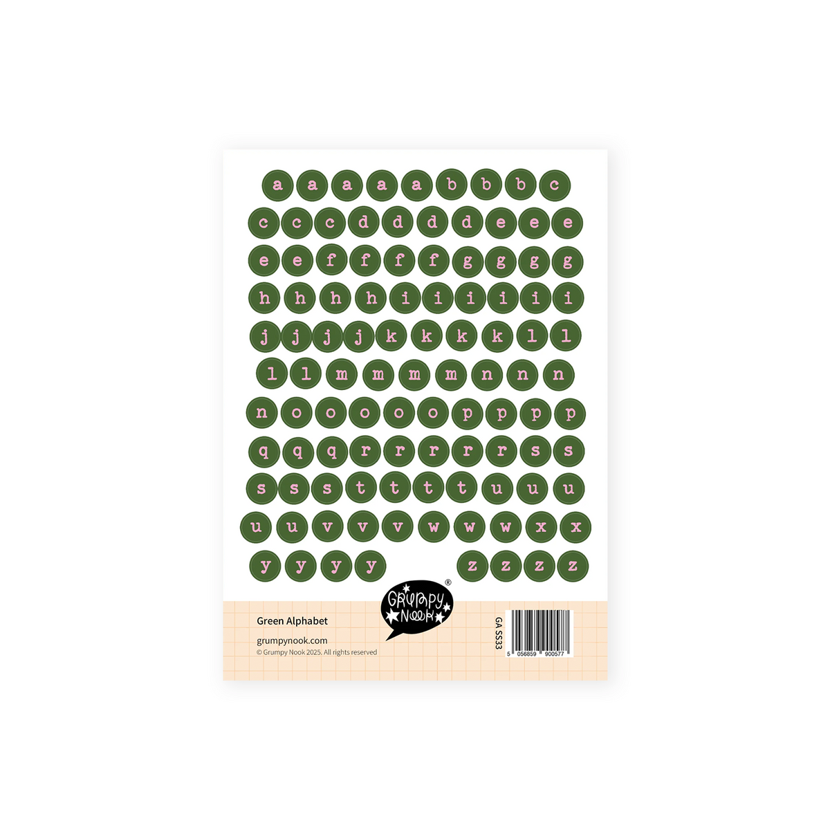 Grumpy Nook Stickers Green Alphabet