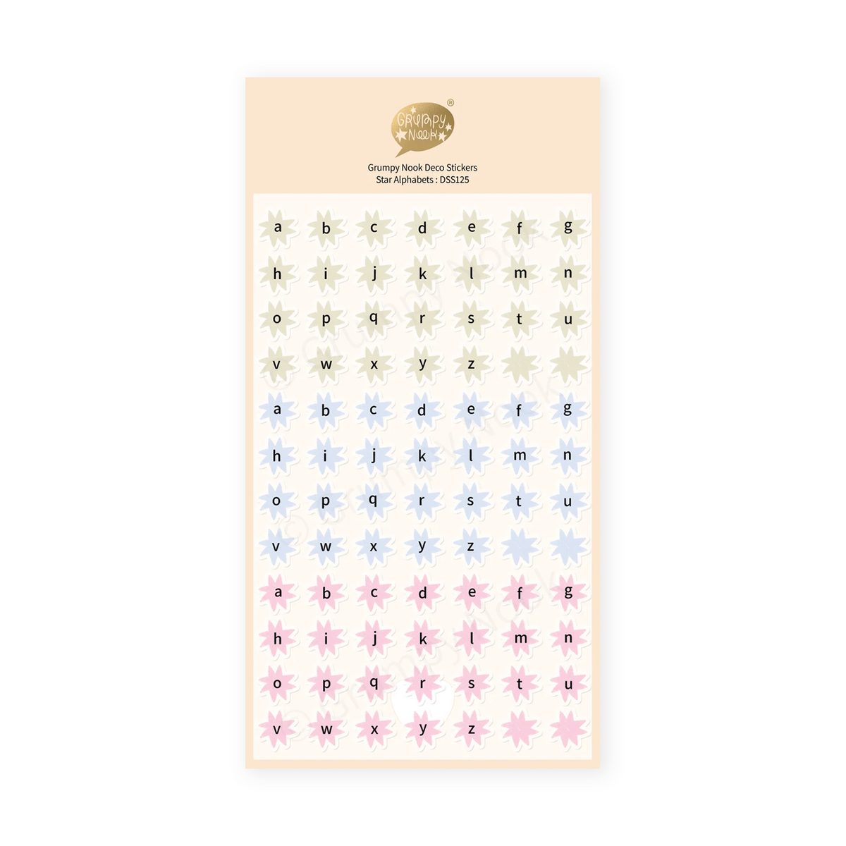 Grumpy Nook Deco Sticker Sheet Star Alphabets
