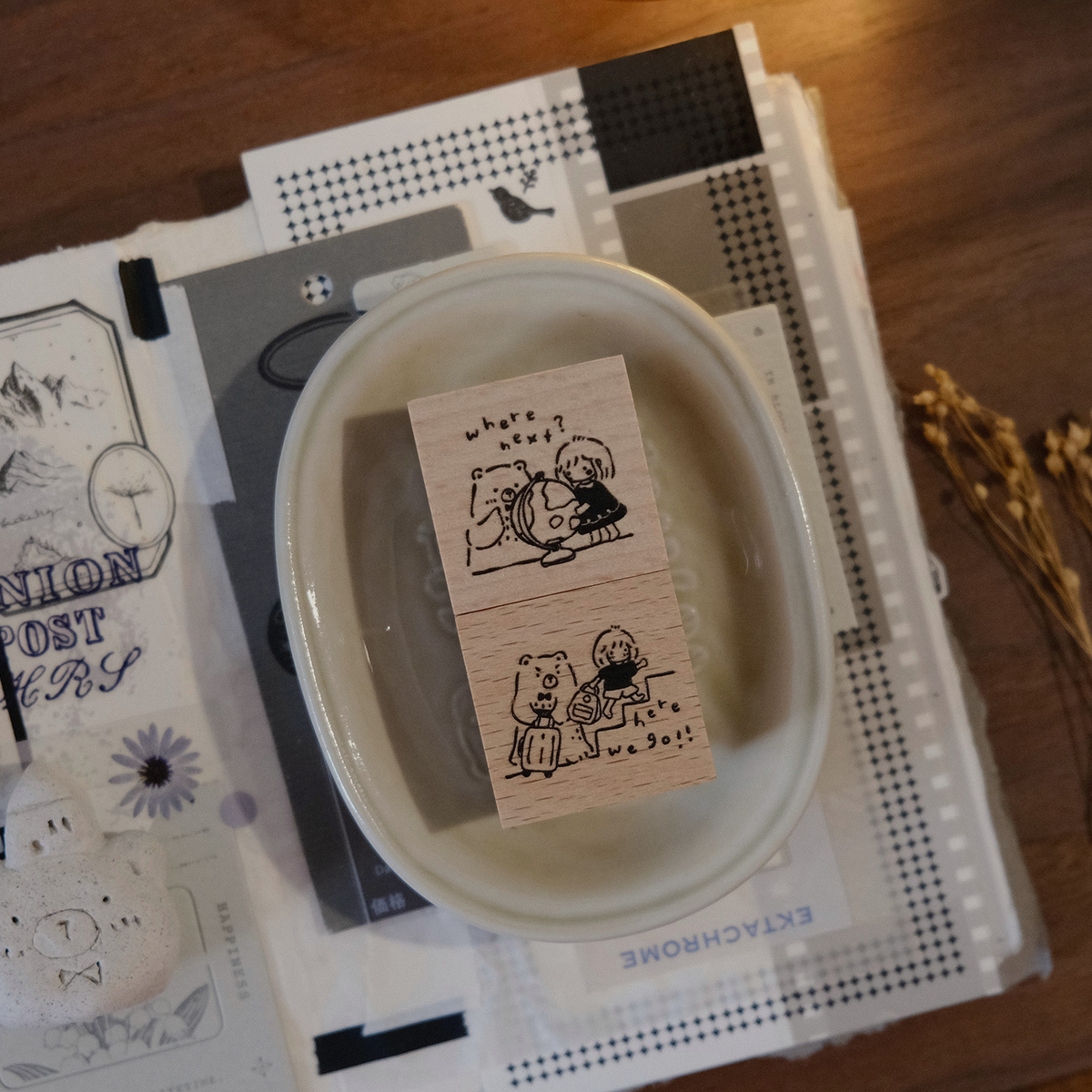 Eileen Tai Rubber Stamps Bear & Girl Travel