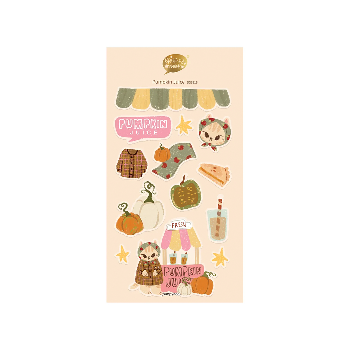 Grumpy Nook Deco Sticker Sheet Pumpkin Juice