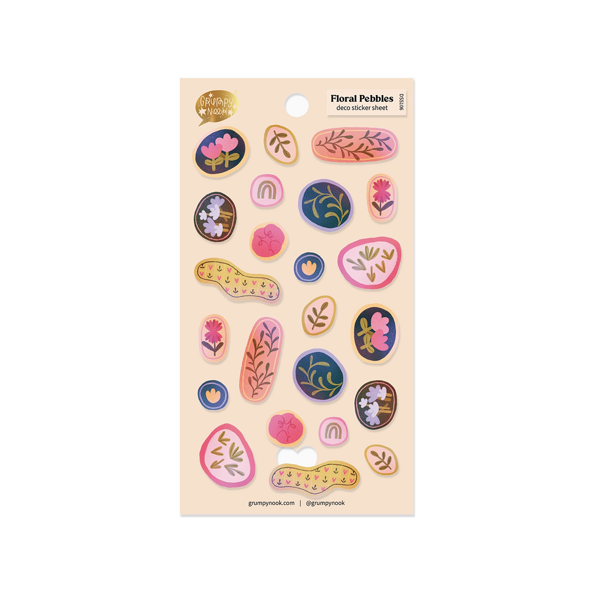 Grumpy Nook Deco Sticker Sheet Floral Pebbles