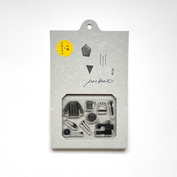 JIZAI POCKET clear stamp set SHUGEI by Suzuka Takeuchi and mizushima, a Japanese illustrator collaboration