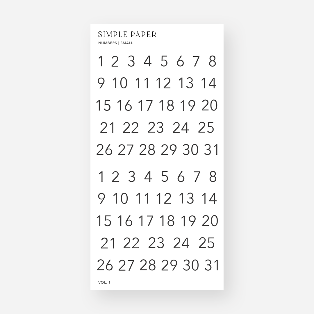 Number Sticker Sheet | Small | Vol. 1 - Simple Paper
