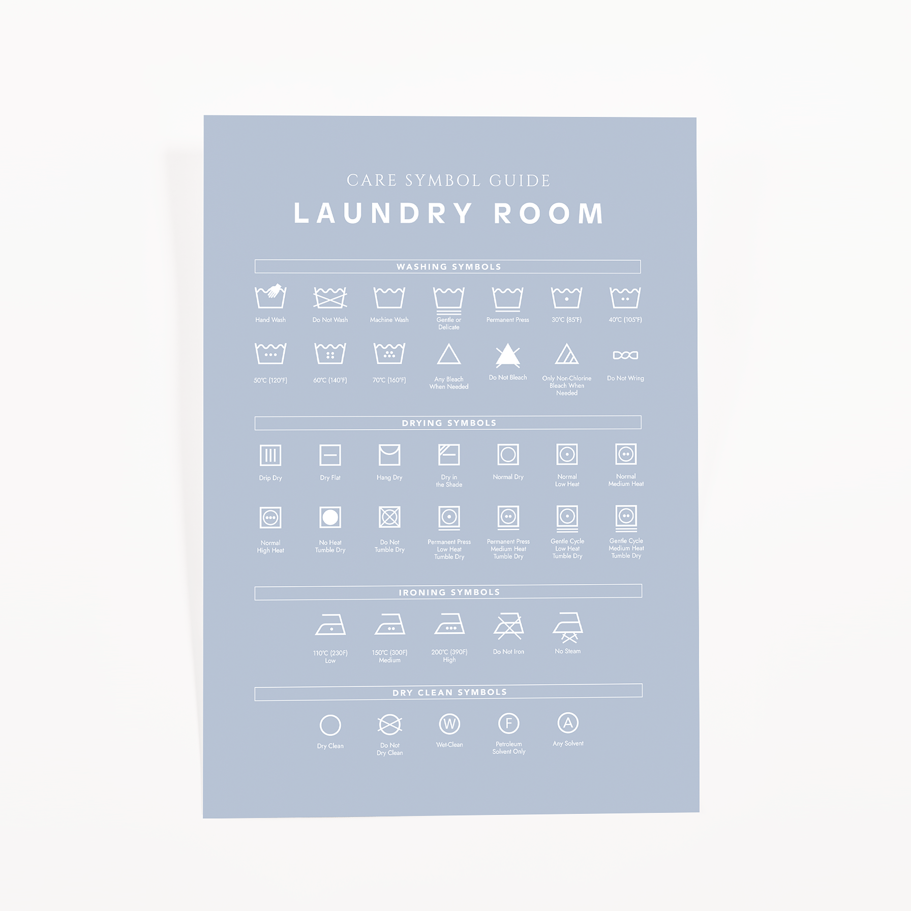 Printed laundry care symbol guide card, one style from the Journaling Cards collection