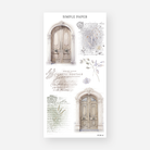 Ornate arched door stickers with vintage postcard and script letter ephemera and an orchid, January 2024 Sheet D