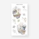 Writing desk stickers with lamps and blue and white vases of peonies and hydrangeas, lilies and leaves, January 2024 Sheet J