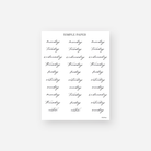 Black script days of the week planner stickers with notes labels, January 2024 Sheet M