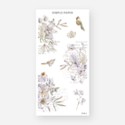 Lavender lily and orchid bouquets on postcard and script backgrounds with songbirds, January 2024 Sheet O
