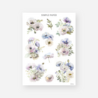 Pastel poppy and anemone bouquet stickers in lavender, blue and blush, Sheet A