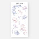 Blue, mauve and pink line art poppy sketches on stems, bonus sheet