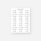 Cursive script days of the week stickers with a notes label, Sheet C