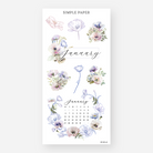 January calendar grid with poppy bouquets and line art accents, Sheet D