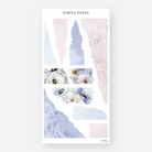 Torn pastel paper washi strips with poppy photo clips and outline sketches, Sheet G