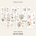 On My Desk Shop Favorites Bundle: six sticker sheets with watercolor desk objects, florals and postage stamps by Simple Paper
