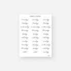 Black script days of the week planner stickers with notes labels, February 2024 Sheet C