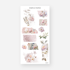 Vintage peony collage stickers with torn paper textures and a vintage postcard graphic, February 2024 Sheet F