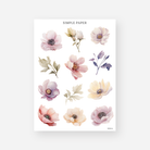 Pink, lavender and cream anemone bloom and leaf stickers, March 2024 Sheet B