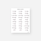 Black script days of the week planner stickers with notes labels, March 2024 Sheet C