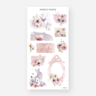 Vintage floral collage stickers with a sepia bunny sketch and floral egg frame, March 2024 Sheet F