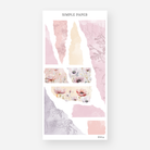 Blush and lavender torn paper washi stickers with anemone prints, March 2024 Sheet G