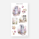 Flower door cottage stickers with potted blooms and a wicker patio, March 2024 Sheet M