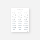 Navy script days of the week planner stickers with notes labels, April 2024 Sheet C