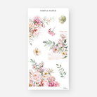 Pink and cream rose, dahlia, and hydrangea stickers over vintage seed catalog text, May 2024 Sheet O