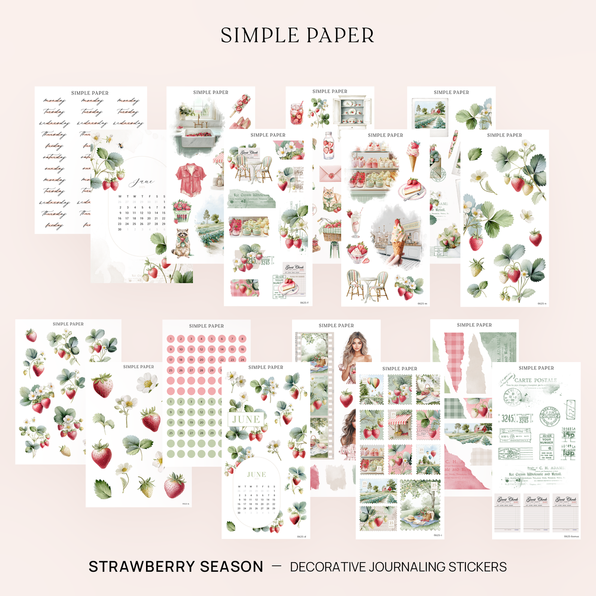 Strawberry Season | Full Decorative Kit + Bonus Sheet cover, light background