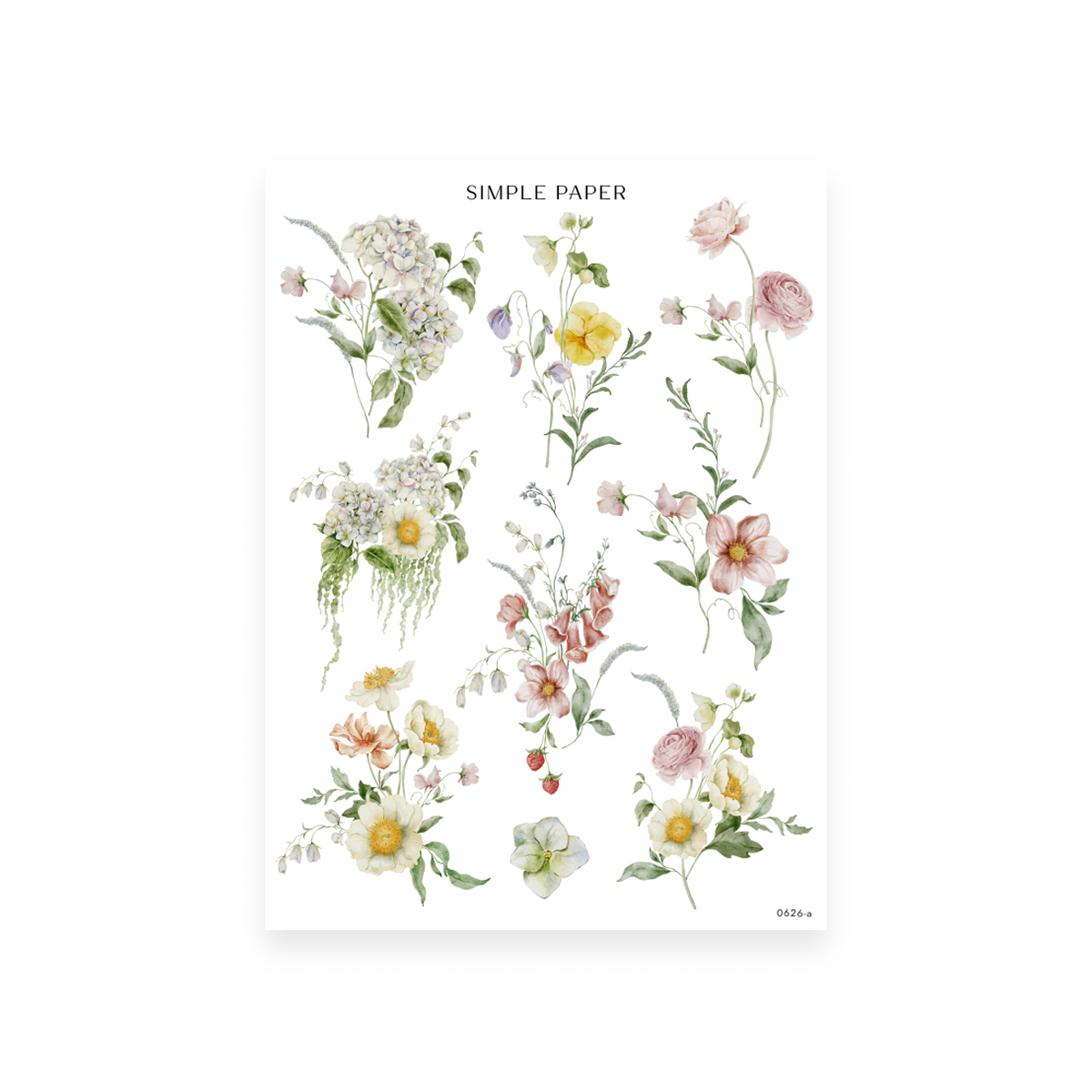 Parkside Sheet A sticker sheet: blue and white hydrangea bouquets, pink roses and trailing moss