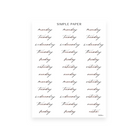 Parkside Sheet C sticker sheet: Monday to Sunday script labels in pink with a Notes tag