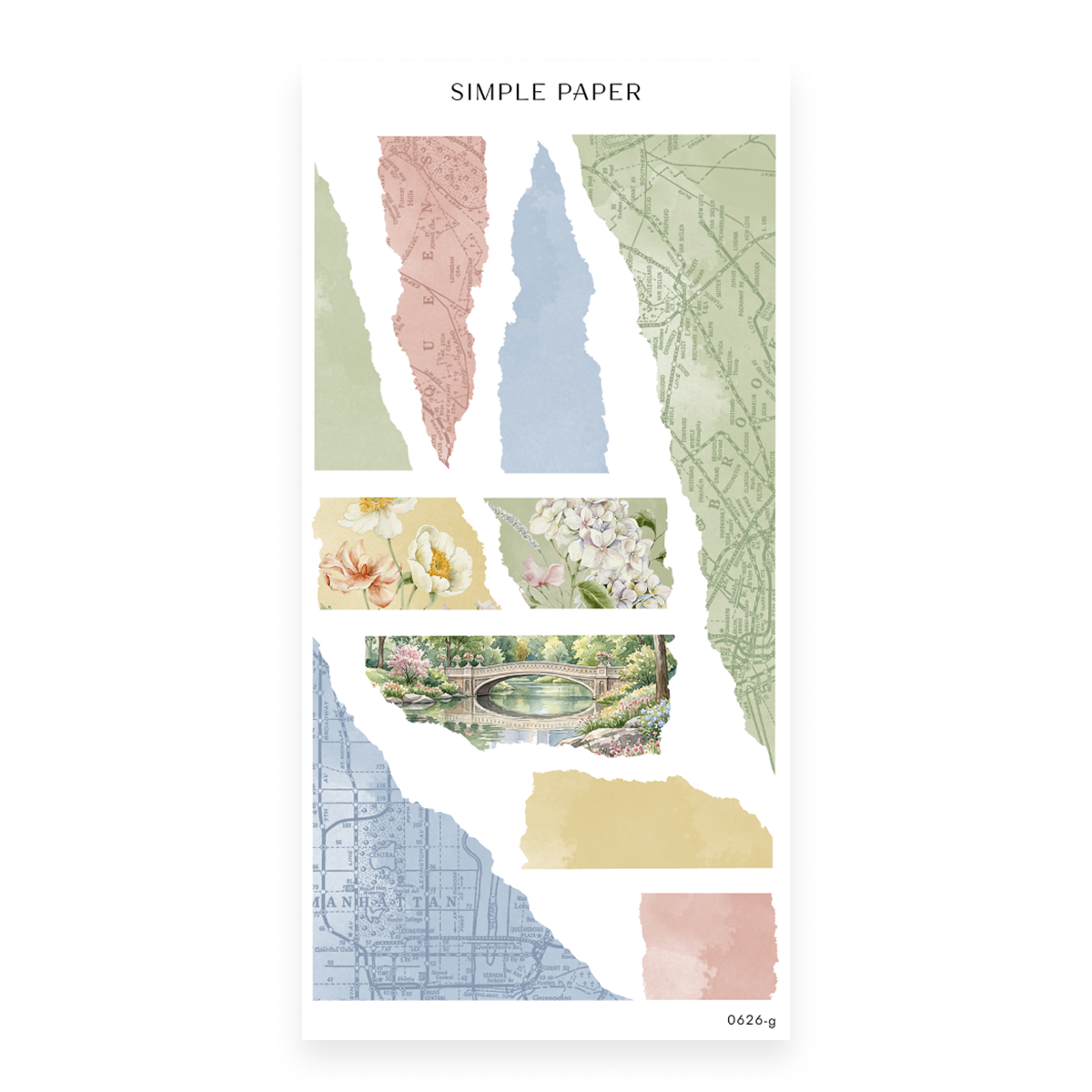 Parkside Sheet G sticker sheet: torn green, pink, blue and yellow strips with borough maps