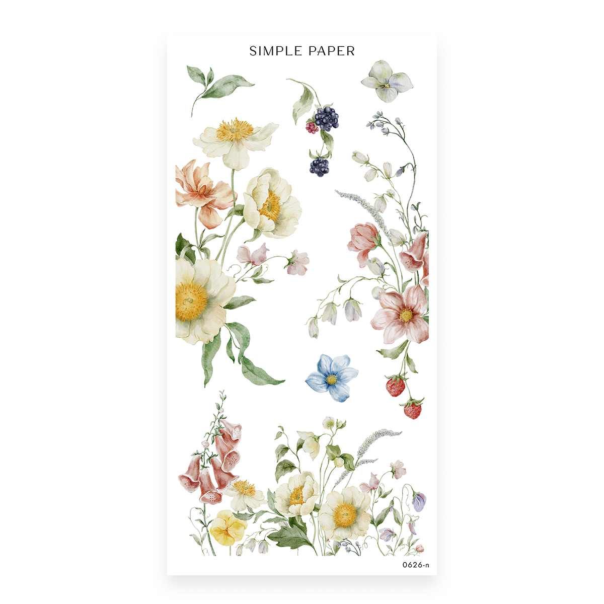 Parkside Sheet N sticker sheet: cream, pink and purple blooms with foxgloves and strawberries