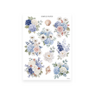 By The Sea Sheet A sticker sheet: blue and white hydrangea bouquets, pink roses and seashells