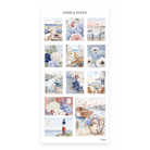 By The Sea Sheet I sticker sheet: a lounge chair, sailboat, lighthouse, pier and a dog on the beach