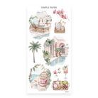 Checking In Sheet L sticker sheet: a rattan chaise, an arched villa, a pool and tropical fruit