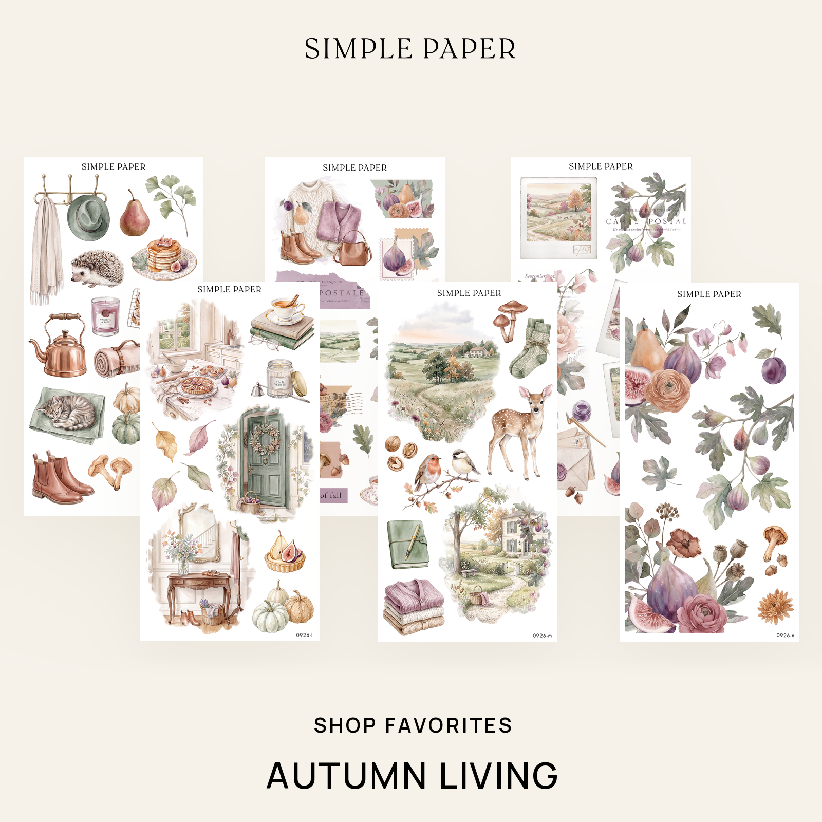 Autumn Living Shop Favorites Bundle: six sticker sheets with watercolor figs, pears and florals by Simple Paper