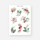 Red and blush berry sprigs with pale eucalyptus and holly leaves, December 2024 Sheet A