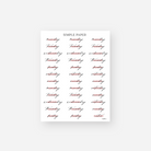 Black script days of the week planner stickers with coral highlights and a notes label, December 2024 Sheet C