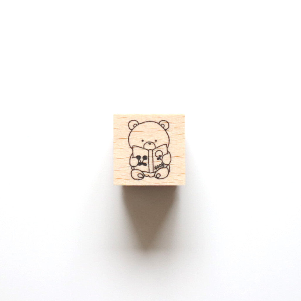 forme. Wooden Rubber Stamp Bear With Book