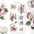 Snapshot photo frame stickers with a balcony window and rooftop scene, plus roses, Sheet J