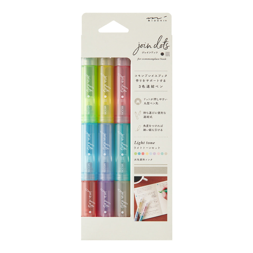 Midori Connecting Pen Join Dots 3 pack Light Tones